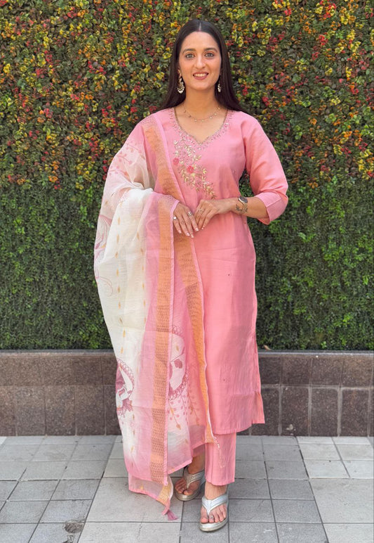 Captivating Function Wear Pink Color Beautiful Handwork Full Stitched Silk Salwar Suit
