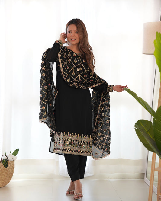 Beauteous Party And Festive Wear Embroidery Sequence And Dori Work Full Stitched Designer Silk Salwar Suit