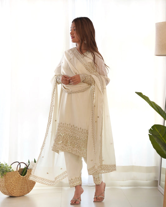 Astonishing Party And Function Wear White Color Sequence Embroidery Work Full Stitched Salwar Suit