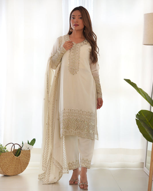 Astonishing Party And Function Wear White Color Sequence Embroidery Work Full Stitched Salwar Suit