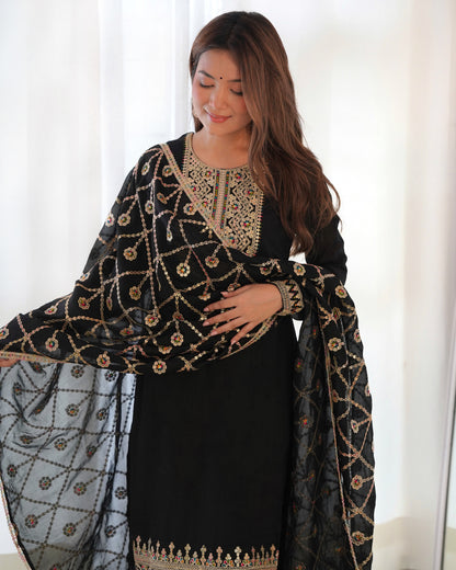 Beauteous Party And Festive Wear Embroidery Sequence And Dori Work Full Stitched Designer Silk Salwar Suit