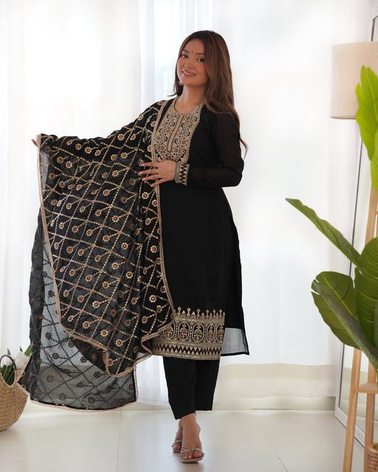 Beauteous Party And Festive Wear Embroidery Sequence And Dori Work Full Stitched Designer Silk Salwar Suit
