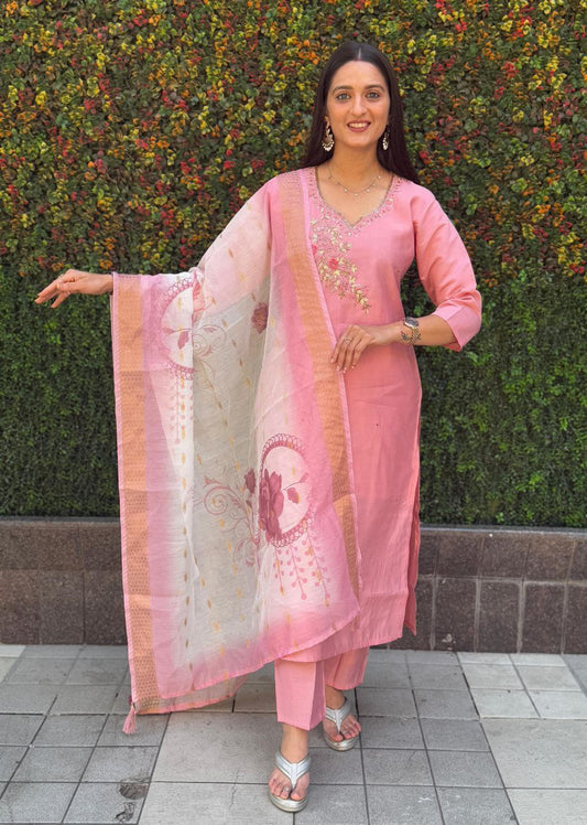 Captivating Function Wear Pink Color Beautiful Handwork Full Stitched Silk Salwar Suit